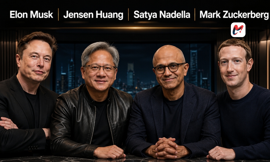 Elon Musk Jensen Huang Satya Nadella Mark Zuckerberg Top Industrialists Worldwide Technology Leaders