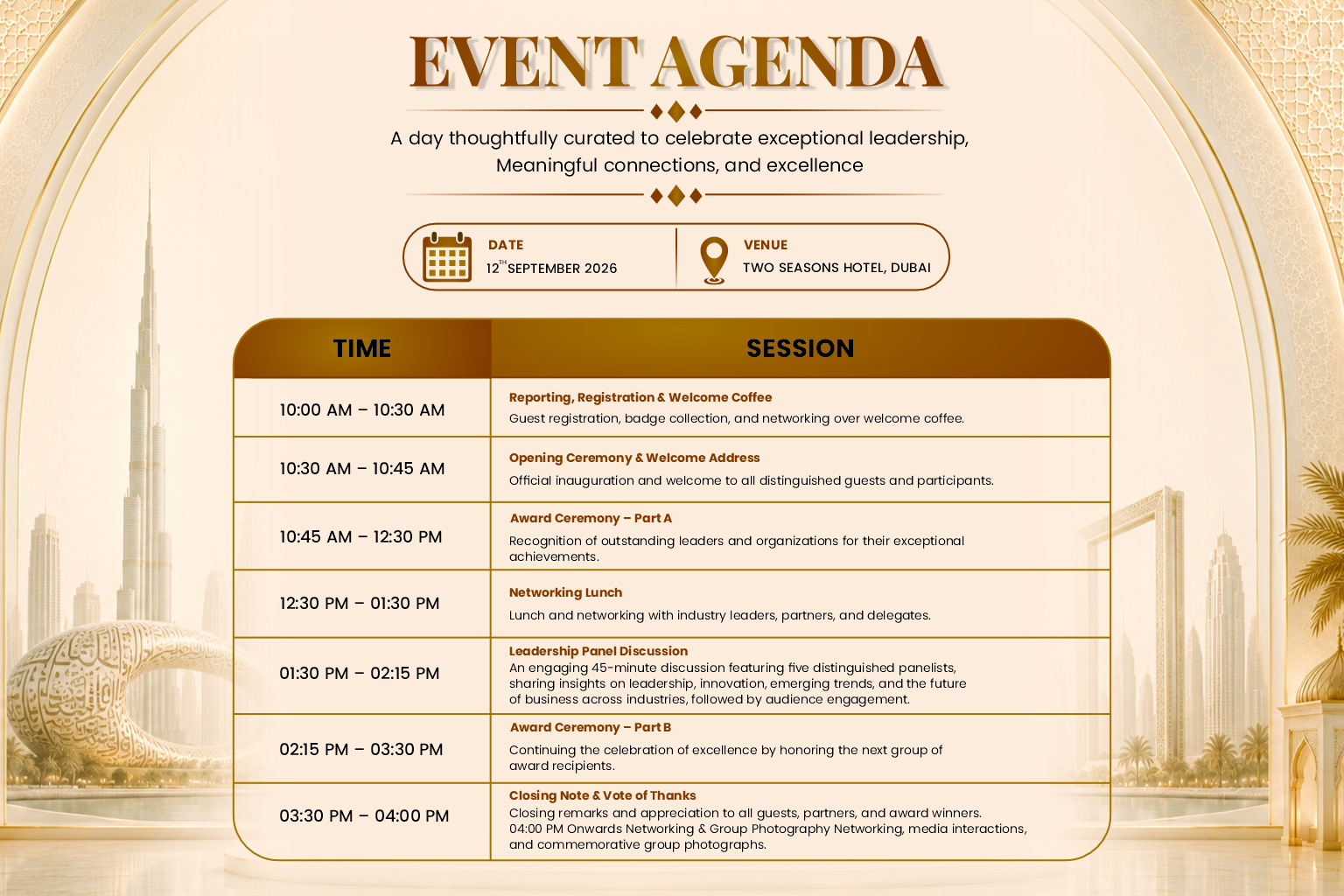 Event agenda global excellence of award